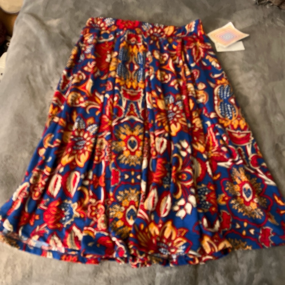 LuLaRoe A-Line Skirt with Blue and Red Floral Design